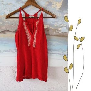 Lucky Brand red boho tank style summer sweater